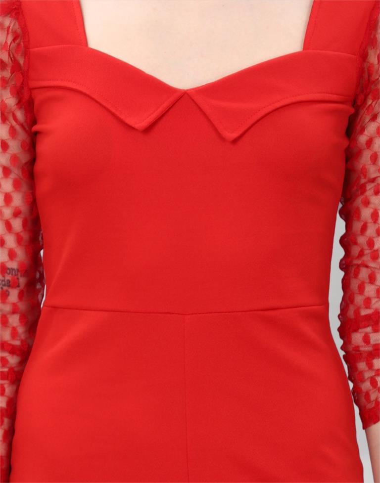 Red Coloured Lycra Knitted bodycon dress | Sudathi