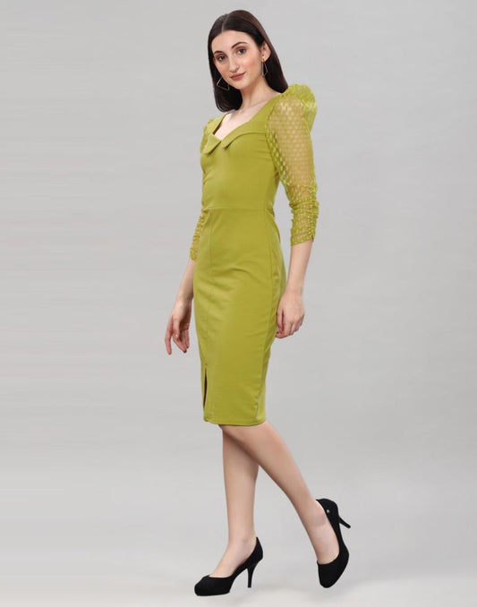 Pine Green Coloured Lycra Knitted bodycon dress | Sudathi