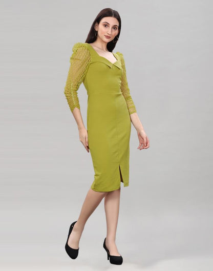 Pine Green Coloured Lycra Knitted bodycon dress | Sudathi