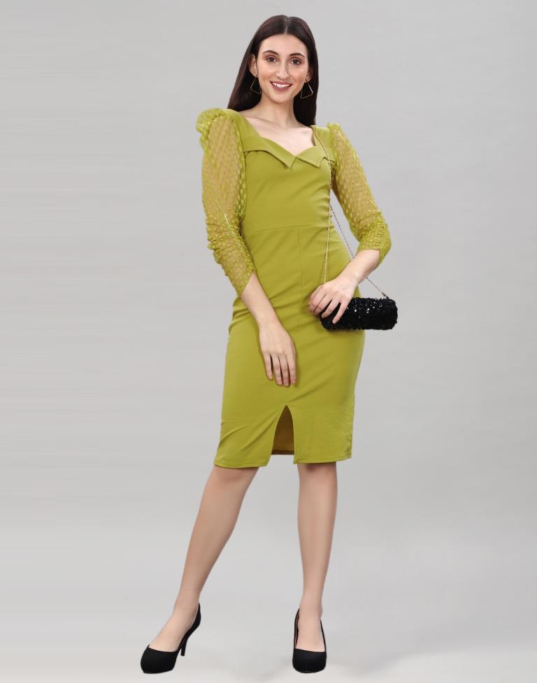 Pine Green Coloured Lycra Knitted bodycon dress | Sudathi