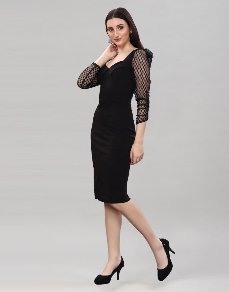 Black Coloured Lycra Knitted bodycon dress | Sudathi