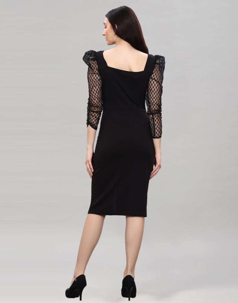 Black Coloured Lycra Knitted bodycon dress | Sudathi