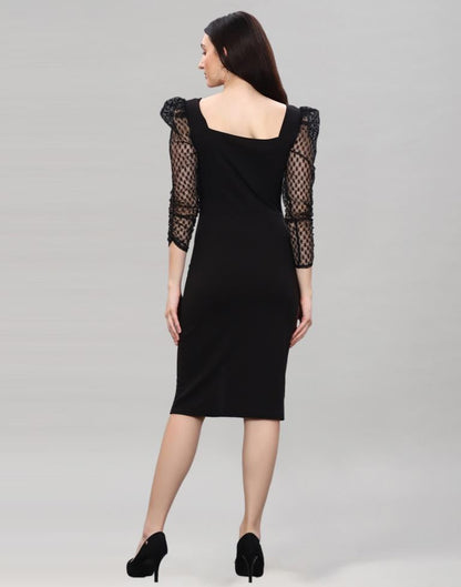 Black Coloured Lycra Knitted bodycon dress | Sudathi