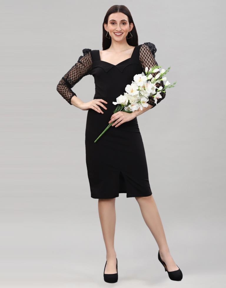 Black Coloured Lycra Knitted bodycon dress | Sudathi