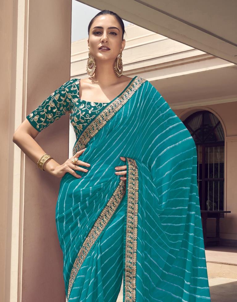 Rama Blue Georgette Saree | Leemboodi