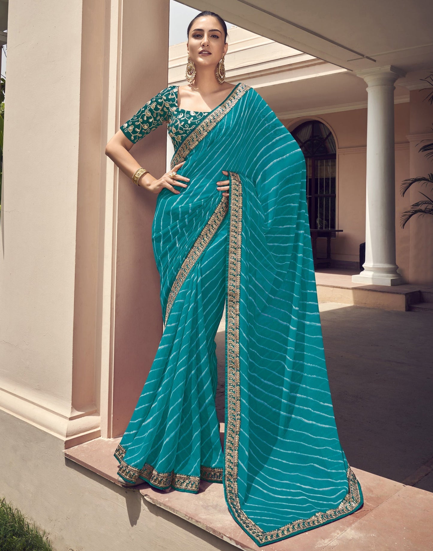 Rama Blue Georgette Saree | Leemboodi