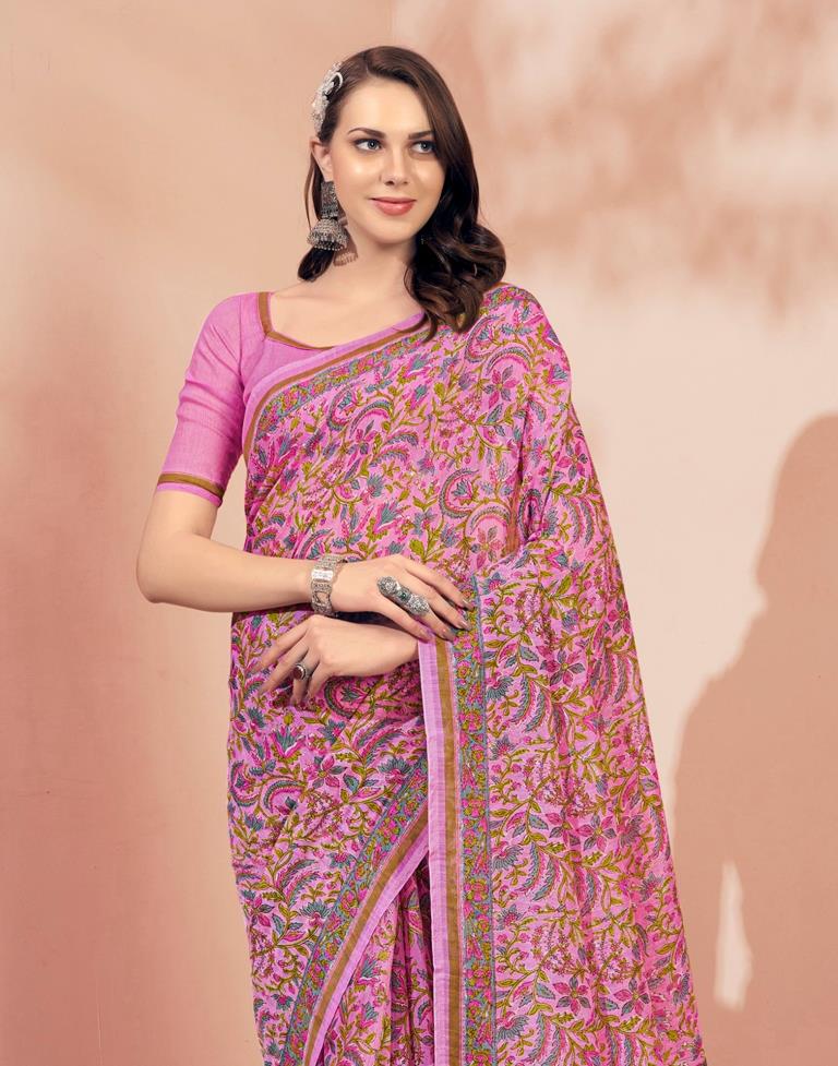 Light Pink Cotton Saree | Sudathi