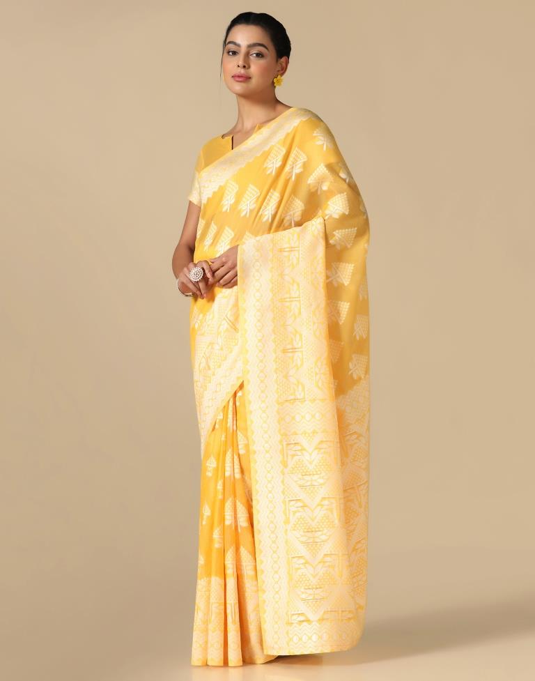 Yellow Cotton Weaving Saree