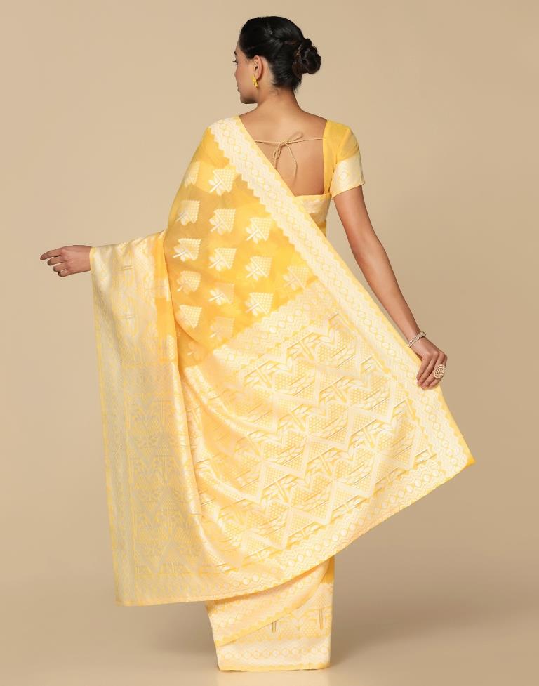 Yellow Cotton Weaving Saree