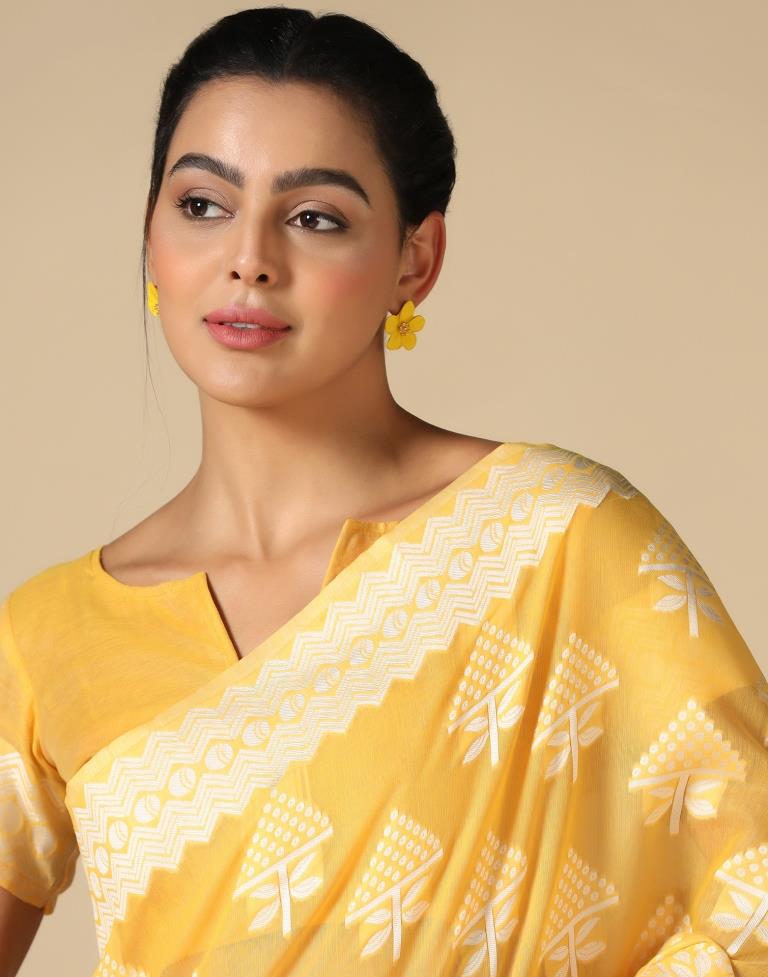 Yellow Cotton Weaving Saree