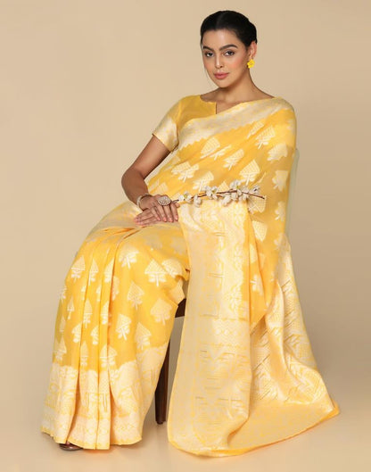 Yellow Cotton Weaving Saree