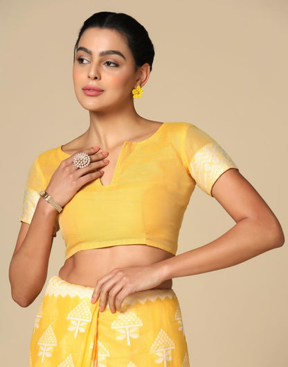 Yellow Cotton Weaving Saree