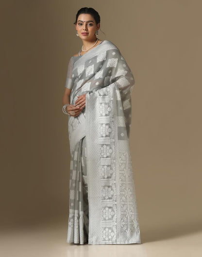 Grey Cotton Weaving Saree