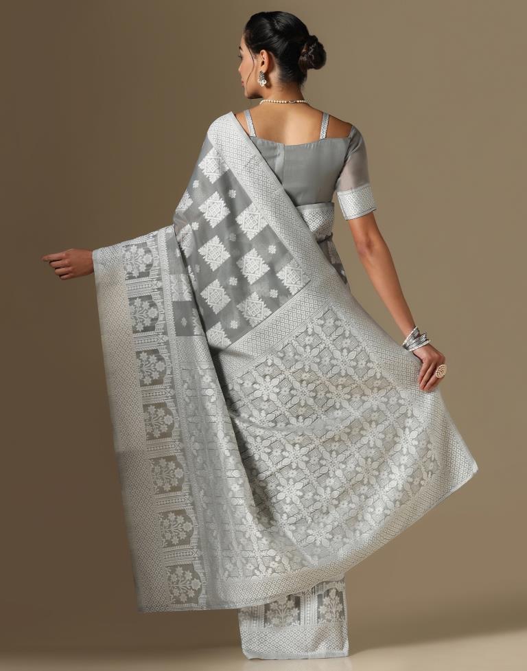 Grey Cotton Weaving Saree