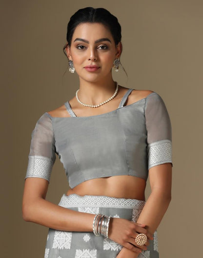 Grey Cotton Weaving Saree