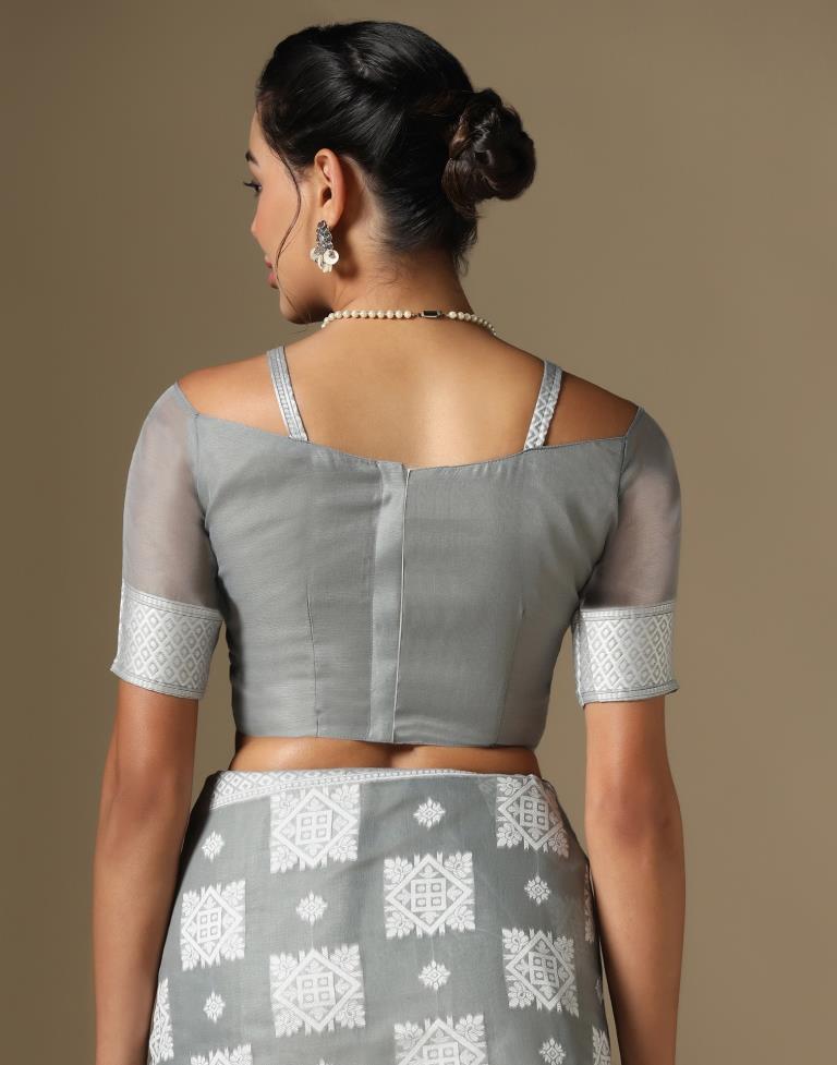 Grey Cotton Weaving Saree
