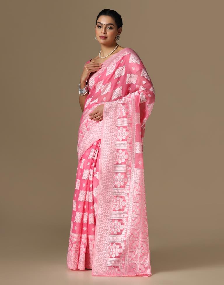 Pink Cotton Weaving Saree