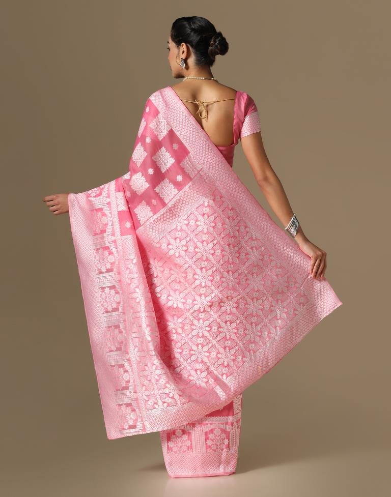 Pink Cotton Weaving Saree