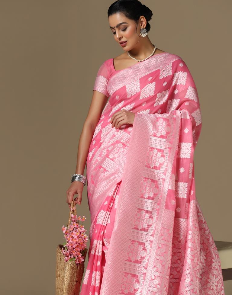 Pink Cotton Weaving Saree