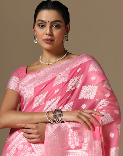 Pink Cotton Weaving Saree