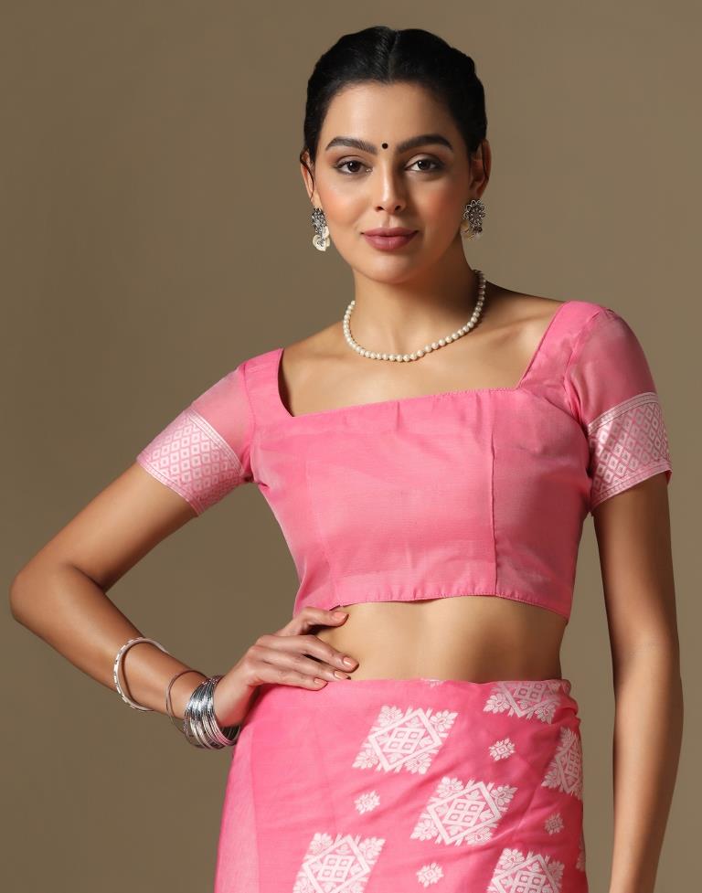 Pink Cotton Weaving Saree