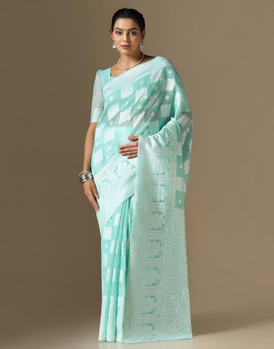 Light Blue Cotton Weaving Saree