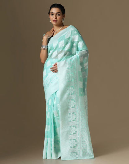 Light Blue Cotton Weaving Saree