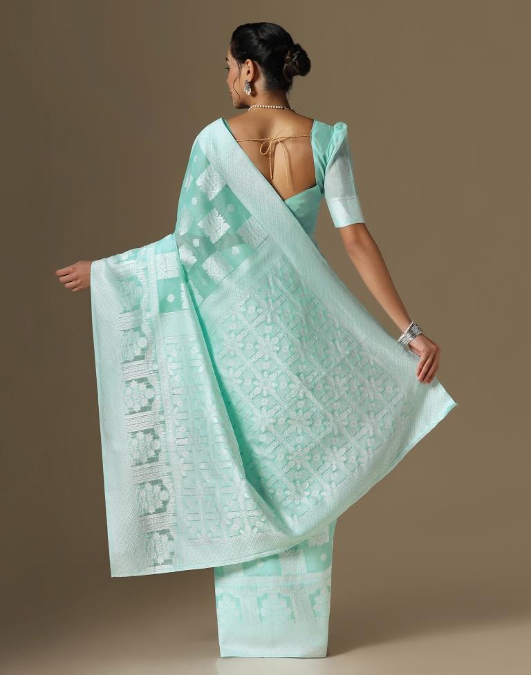 Light Blue Cotton Weaving Saree