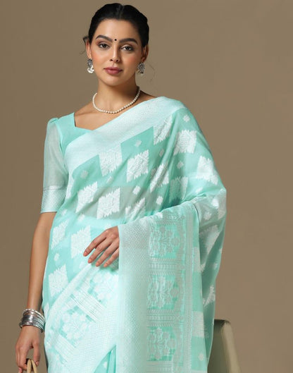 Light Blue Cotton Weaving Saree