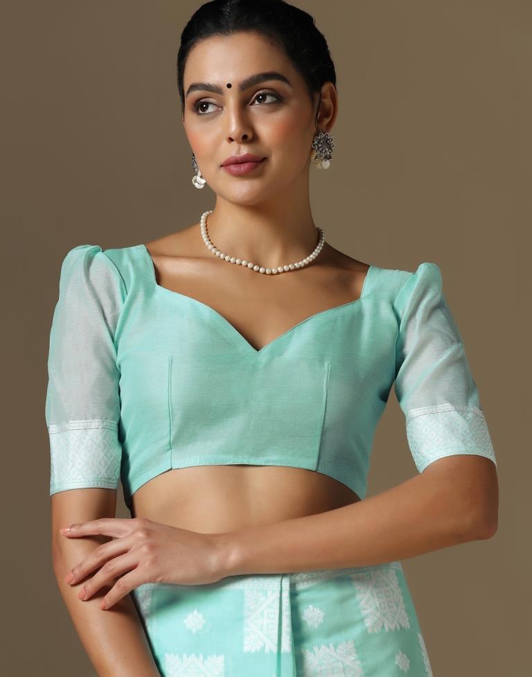 Light Blue Cotton Weaving Saree