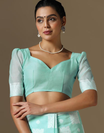 Light Blue Cotton Weaving Saree