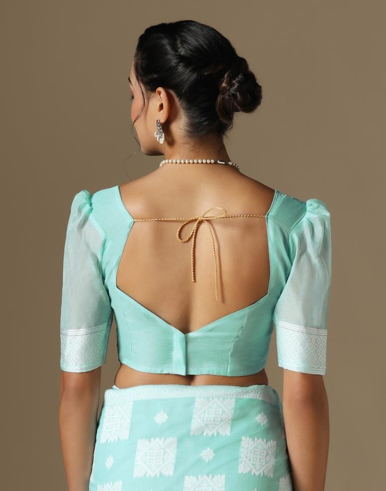 Light Blue Cotton Weaving Saree