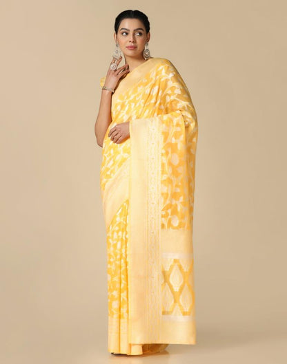 Yellow Cotton Weaving Saree