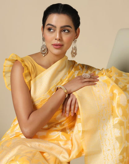 Yellow Cotton Weaving Saree