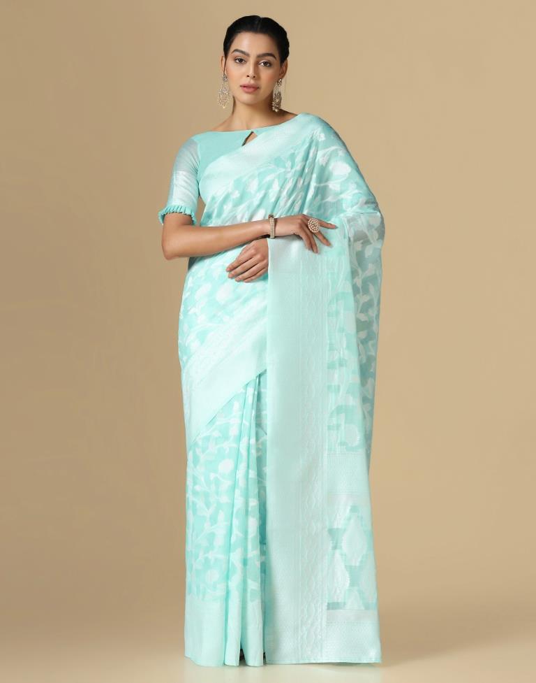 Light Blue Cotton Weaving Saree