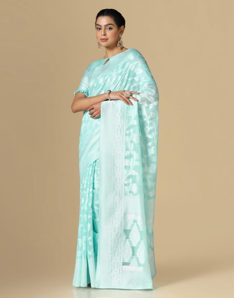 Light Blue Cotton Weaving Saree