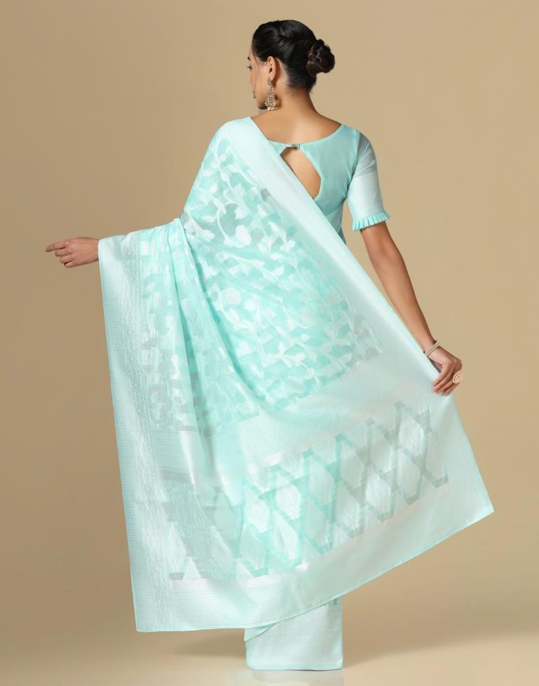 Light Blue Cotton Weaving Saree
