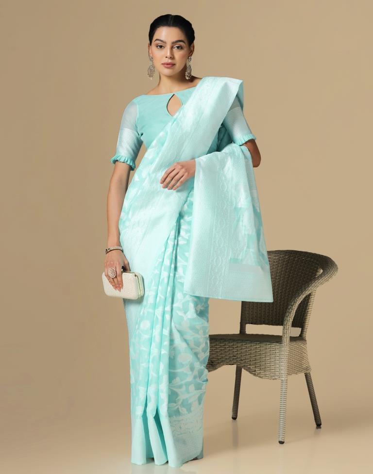 Light Blue Cotton Weaving Saree