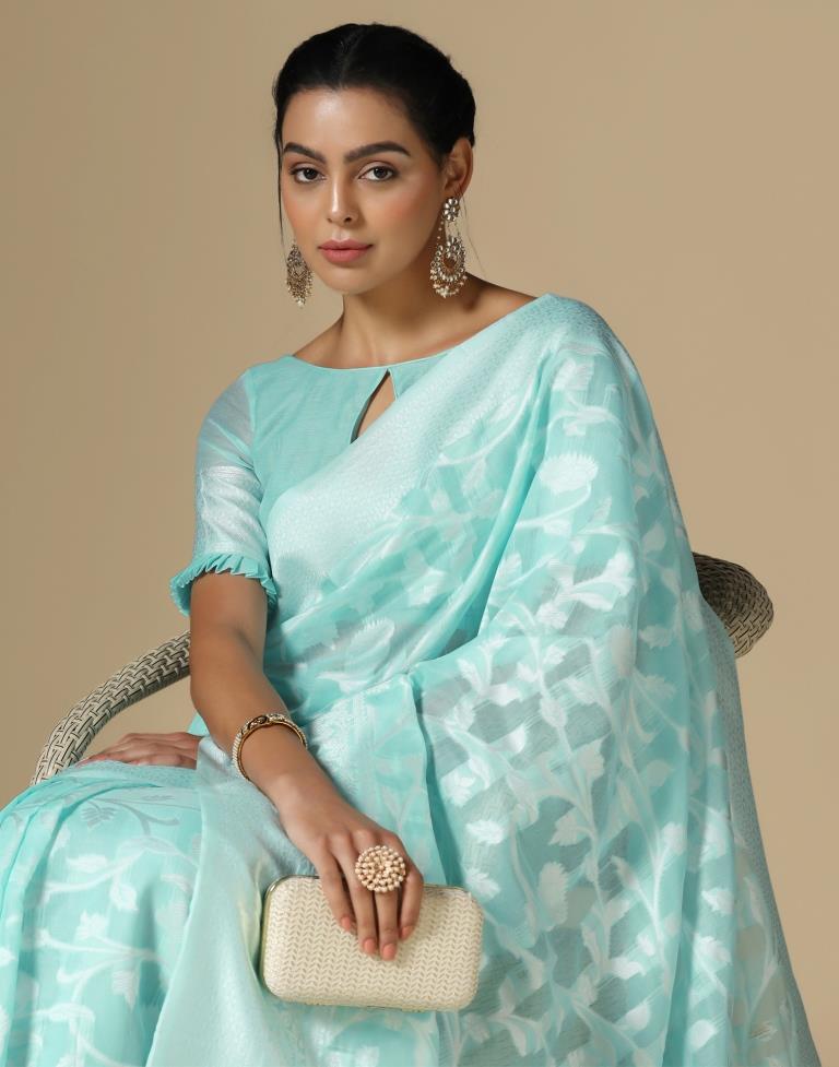 Light Blue Cotton Weaving Saree