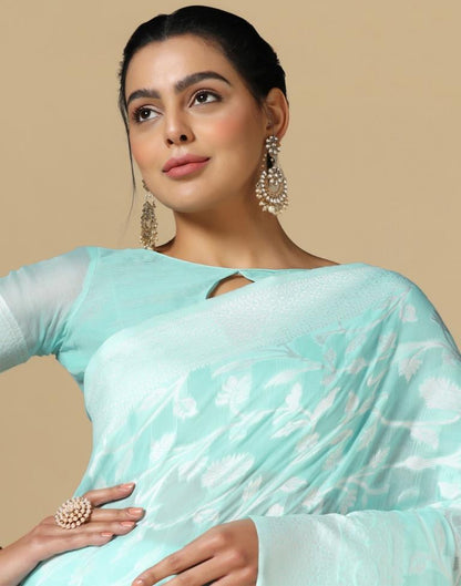 Light Blue Cotton Weaving Saree