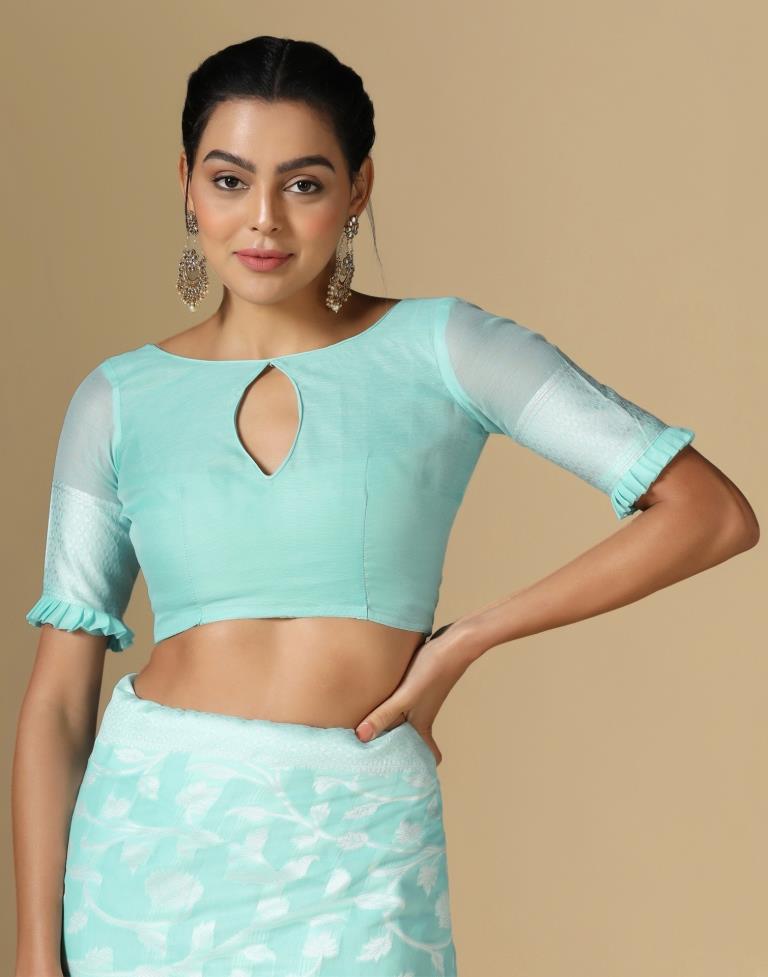 Light Blue Cotton Weaving Saree