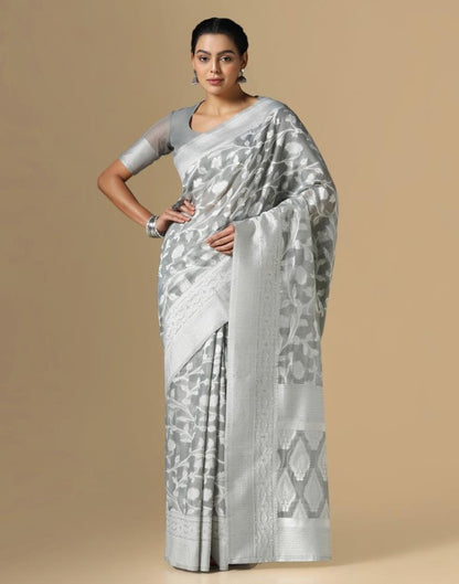 Grey Cotton Weaving Saree