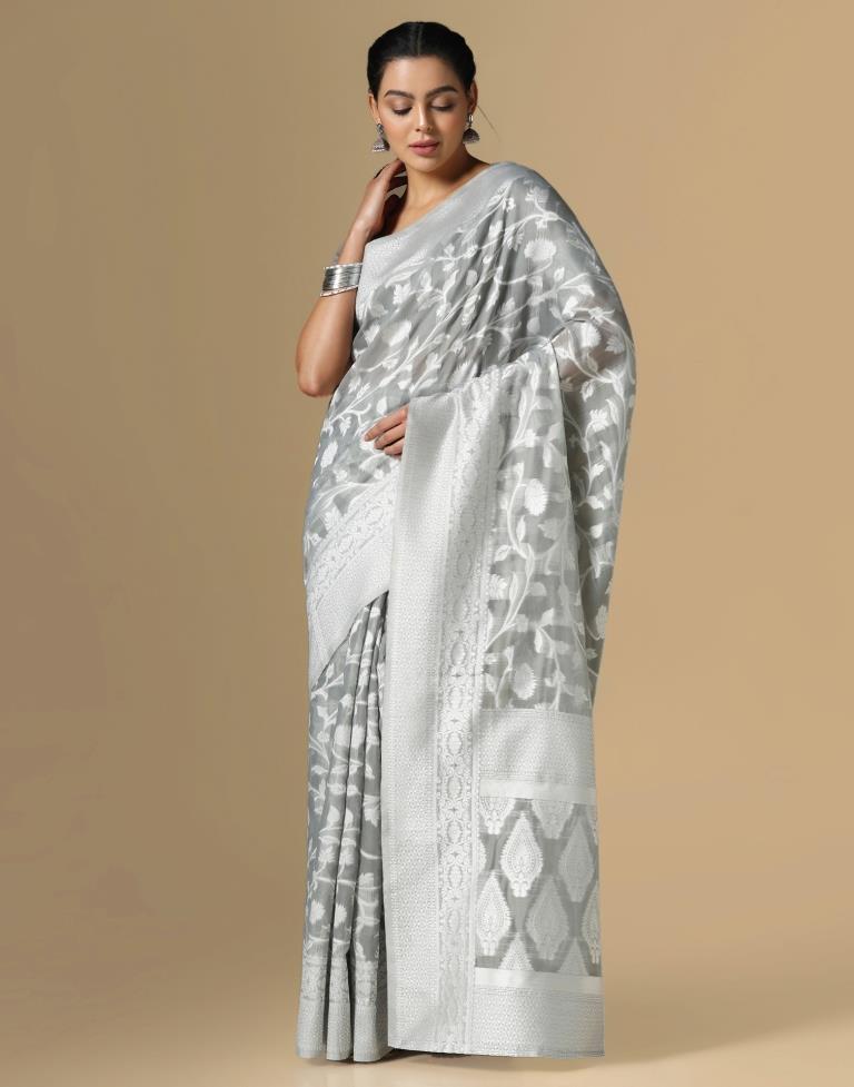 Grey Cotton Weaving Saree