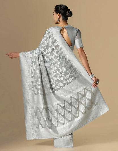 Grey Cotton Weaving Saree