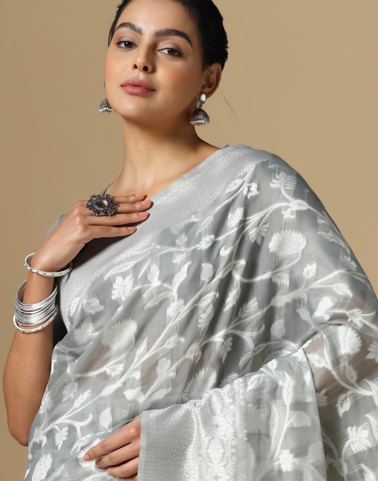 Grey Cotton Weaving Saree