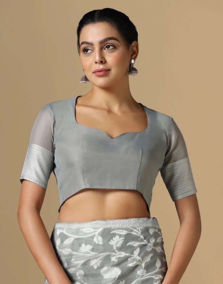 Grey Cotton Weaving Saree