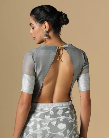 Grey Cotton Weaving Saree