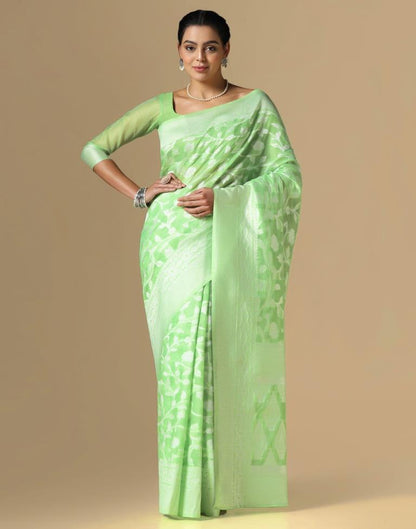 Light Green Cotton Weaving Saree