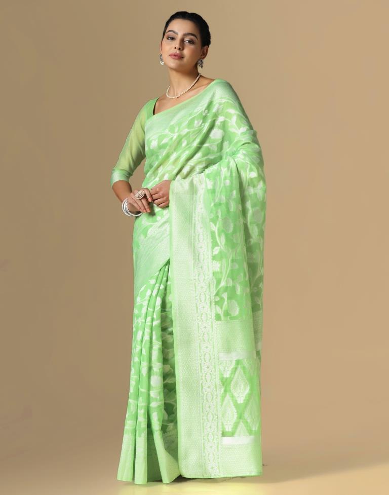Light Green Cotton Weaving Saree