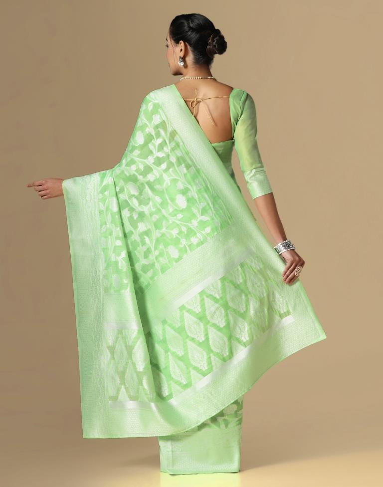 Light Green Cotton Weaving Saree